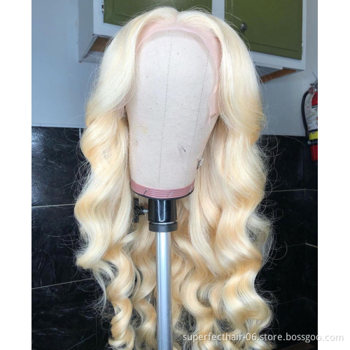Wholesale 150% 180%  Density 13x4 Transparent Lace Human Hair Wigs 613 Body Wave Virgin Human Hair Lace Front Wig